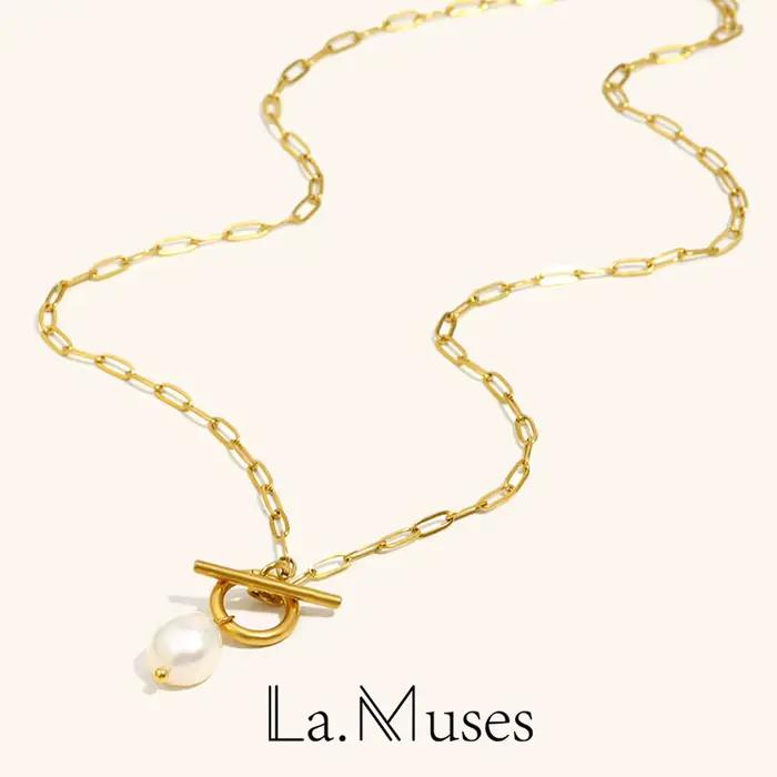 Pendentif perle d'eau douce baroque pour femme, collier en acier inoxydable plaqué or 18 carats, bijou élégant pour bureau et occasions spéciales