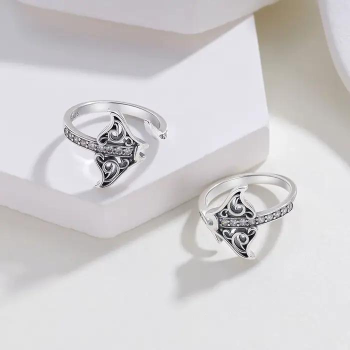 Nouvelle bague en argent sterling S925 originale en forme de bouche de raie manta pour la fabricatio