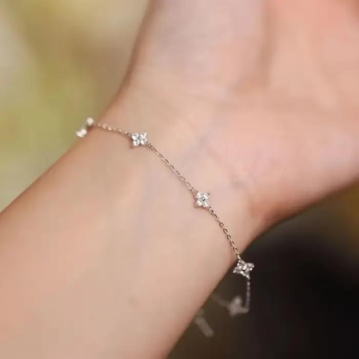 Bracelet en argent Sterling 925 avec fleur en Zircon brillant pour femmes bijoux de fête mariage cadeaux de vacances