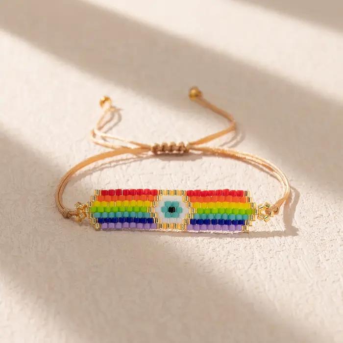 Miyuki Boho Colorful Beaded Bracelet Women's Trendy Rainbow Jewelry Charm Evil Eye Handmade Gift
