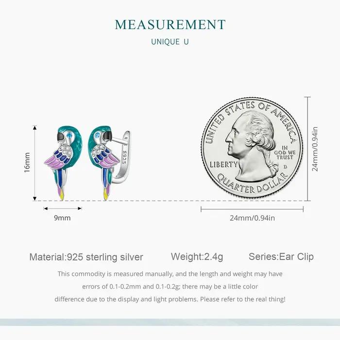 WOSTU 925 en argent Sterling arc-en-ciel perroquet boucles d'oreilles pour les femmes mignon animal de compagnie oiseau CZ oreille Clips fille anniversaire bijoux cadeau de famille