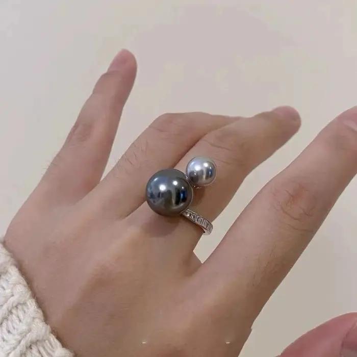 Bague asymétrique de luxe en argent sterling 925 avec perle pour femme