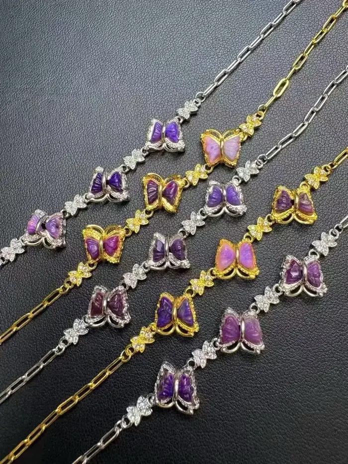 Unité un Bracelet 925 argent avec spécial cristal Sugilite naturel papillon sculpture