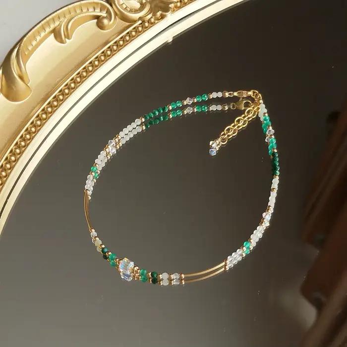 Lii Ji – bracelet de cheville en Jade, Quartz clair, pierre de lune, Malachite, Onyx vert, Quartz Ro