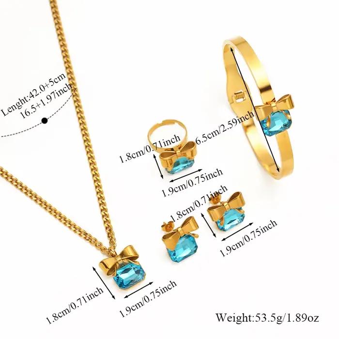 Bijoux Élégants EILIECK - Ensemble Collier Carré à Nœud Papillon, Boucles d'Oreilles, Bague et Bracelet pour Femmes Occasions Spéciales