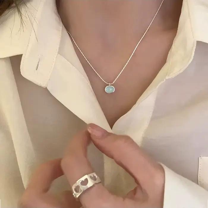 XIYANIKE été menthe cristal pendentif collier pour femmes fille mode coréenne nouveaux bijoux dame cadeau fête de mariage collier femme