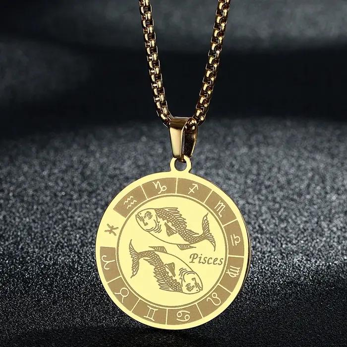 Collier signe du zodiaque en acier inoxydable unisexe pendentif constellation balance bijou cadeau femme homme occassions spéciales
