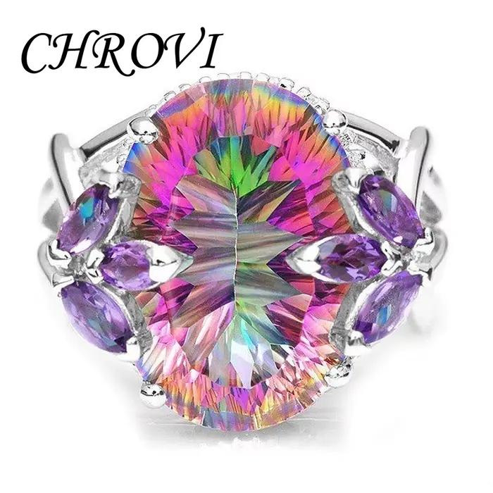 Bague de Princesse en Argent Pur 95% avec Pierres Précieuses en Zircone Sept Couleurs Bague de Fiançailles Occasions Spéciales Nouveau Modèle Élégant