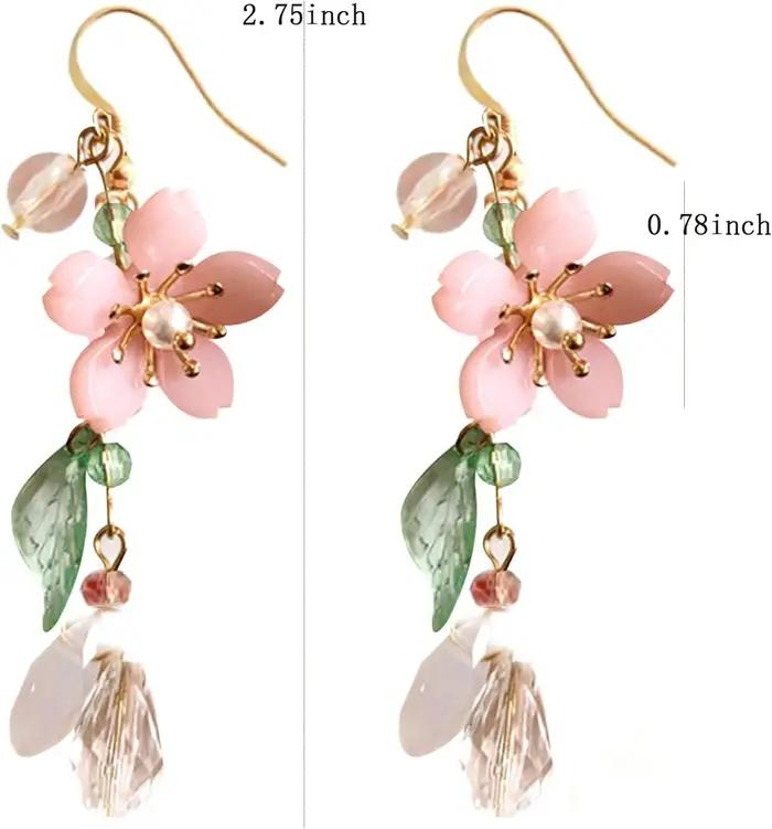 Boucles d'oreilles pendantes en forme de fleur rose pour femmes