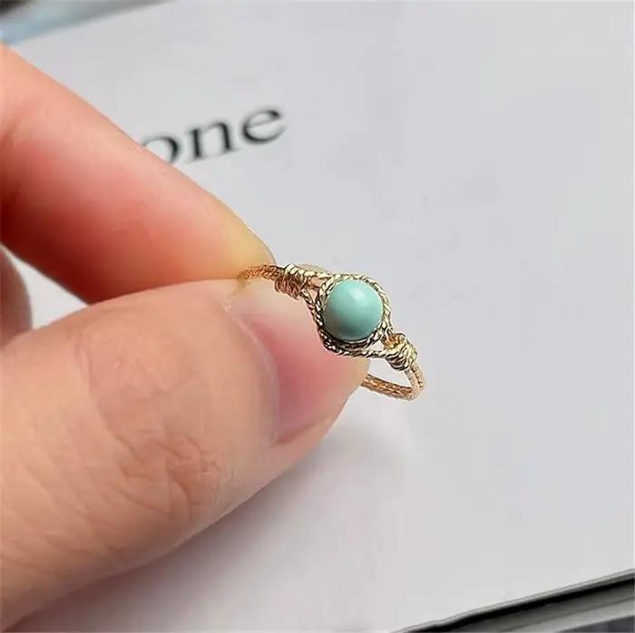 Bague en or naturel Turquoise 14K pour femmes, bijoux faits à la main, style Boho minimaliste