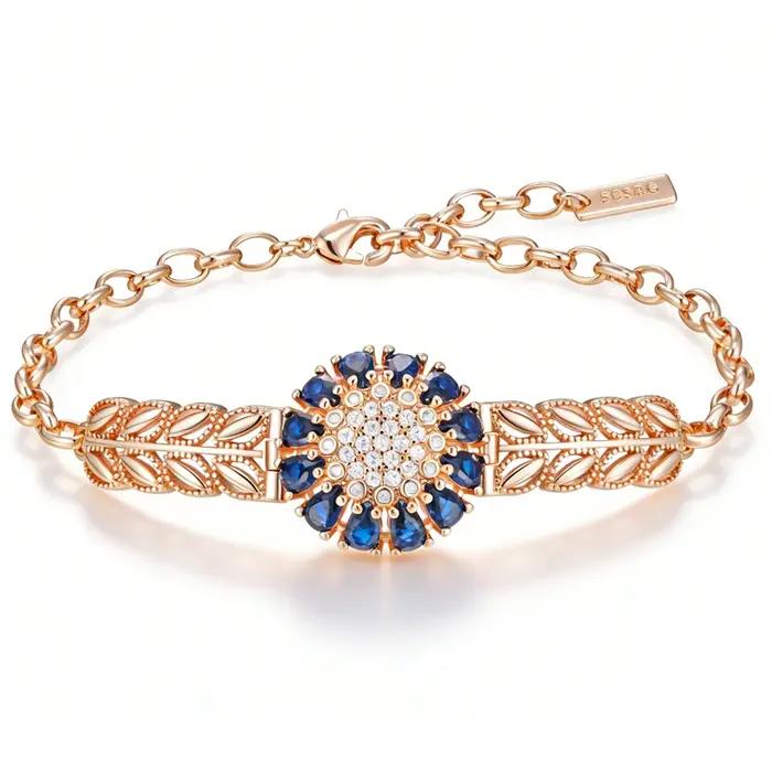 Kinel – Bracelet de luxe couleur or Rose 585 pour femmes, accessoires en Zircon naturel bleu brillan
