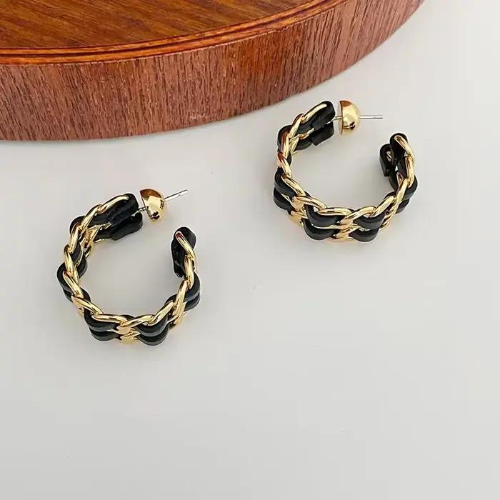 Boucles d'oreilles en cuir d'agneau noir Style CC