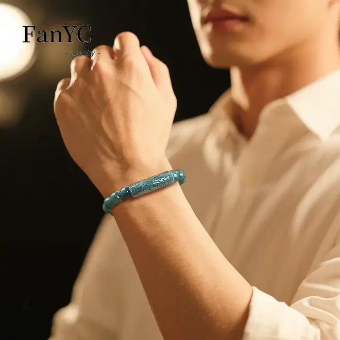 Véritable jadéite naturelle bleu eau 'Fu' personnage incurvé Bracelet glace-Type