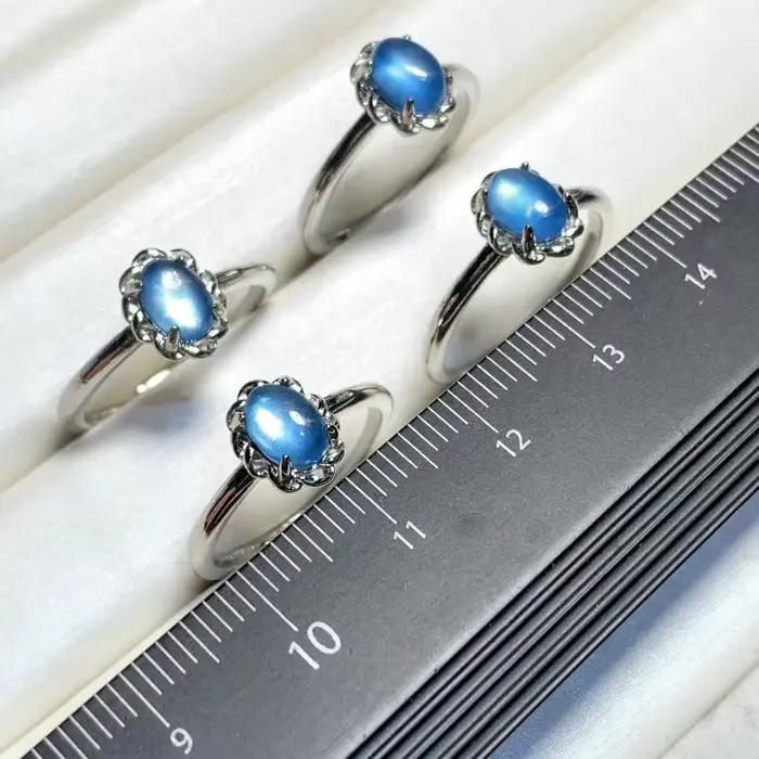 Natural Aquamarine Ring Adjustable Female Jewelry for Women Gift Wholesale High Quality Vintage Fine