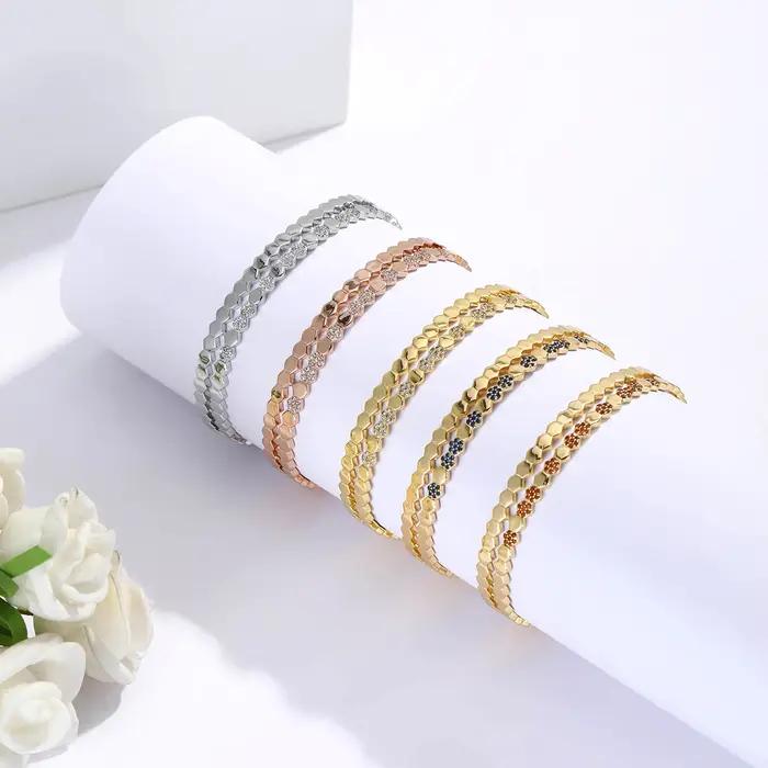 Bracelet ouvert en cuivre et zircone de luxe pour femmes unisexe mode décontractée accessoires de fête pour soirées et mariages