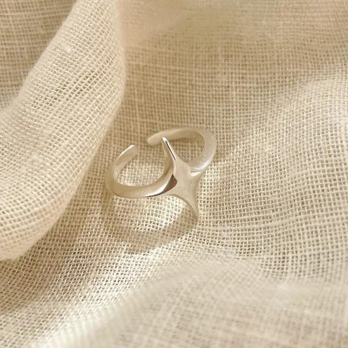 Bague étoile unique en argent regardé 925 pour femme, bijoux de doigt réglables, bague ouverte en or