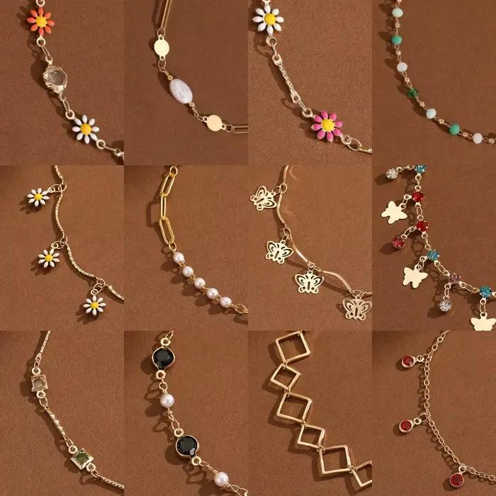 Bracelet de cheville papillon fleur douce pour femmes, chaîne pompon étoile Zircon, chaîne de pied pieds nus, bijoux de plage pour femmes et filles