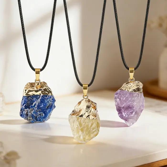 Collier en pierre semi-précieuse naturelle irrégulière plaqué or