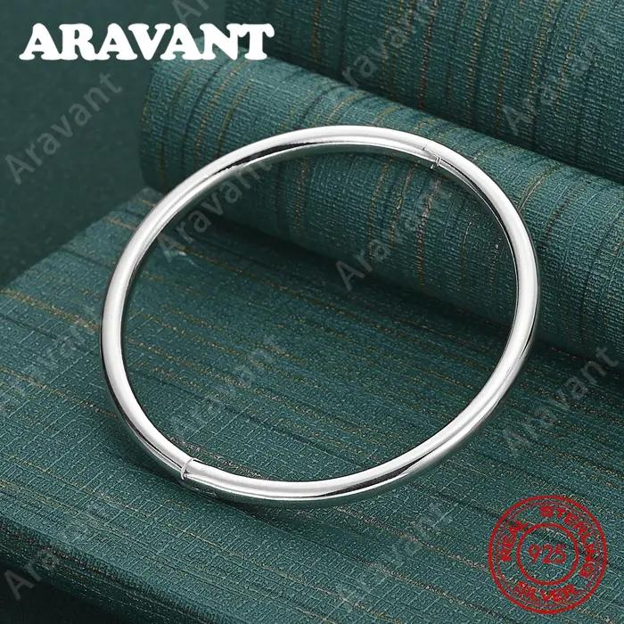Bracelet rond lisse en argent Sterling 925, 4mm, bijoux de fête de mariage exquis et mignons pour fe