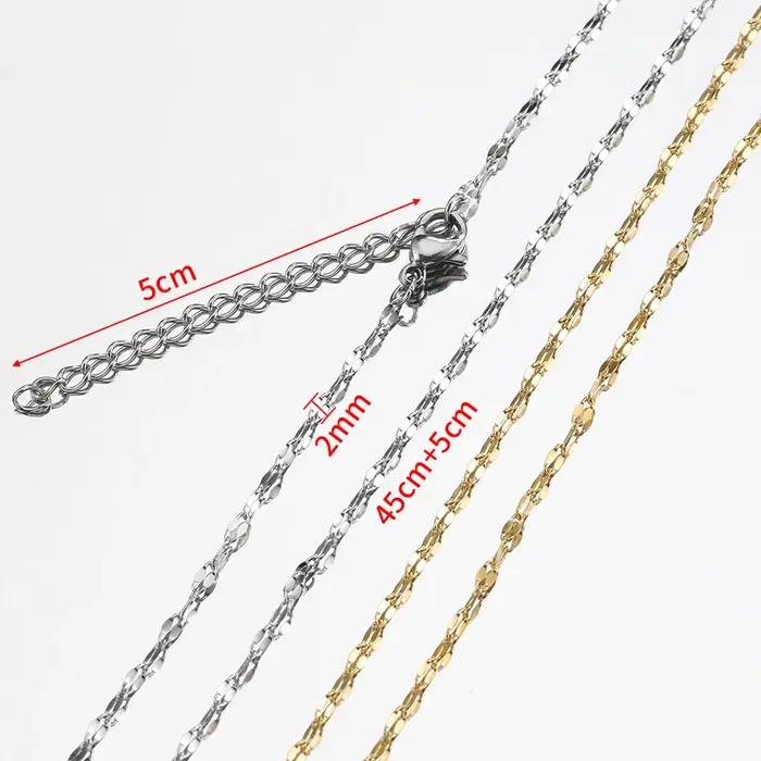 10 pièces 5 pièces chaînes de collier de chaîne de perles en acier inoxydable pour les résultats de fabrication de bijoux à bricoler soi-même chaîne de 45 cm + 5 cm avec fermoirs à homard ne se décolo