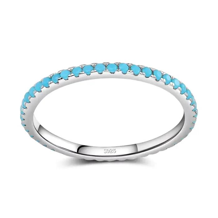 Kinel tibétain argent classique exquis cercle Turquoise charme empilable bague pour les femmes à la