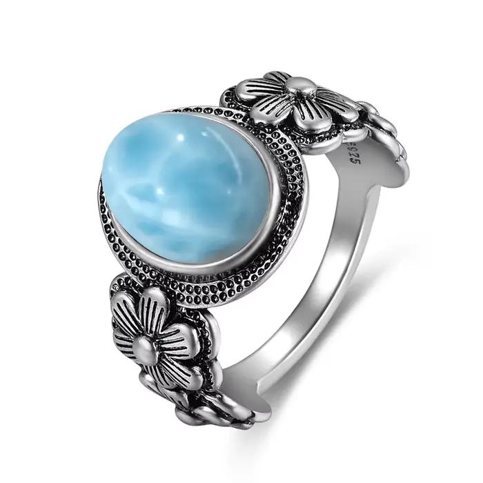 Bague vintage en argent 925 avec pierre de larimar naturelle