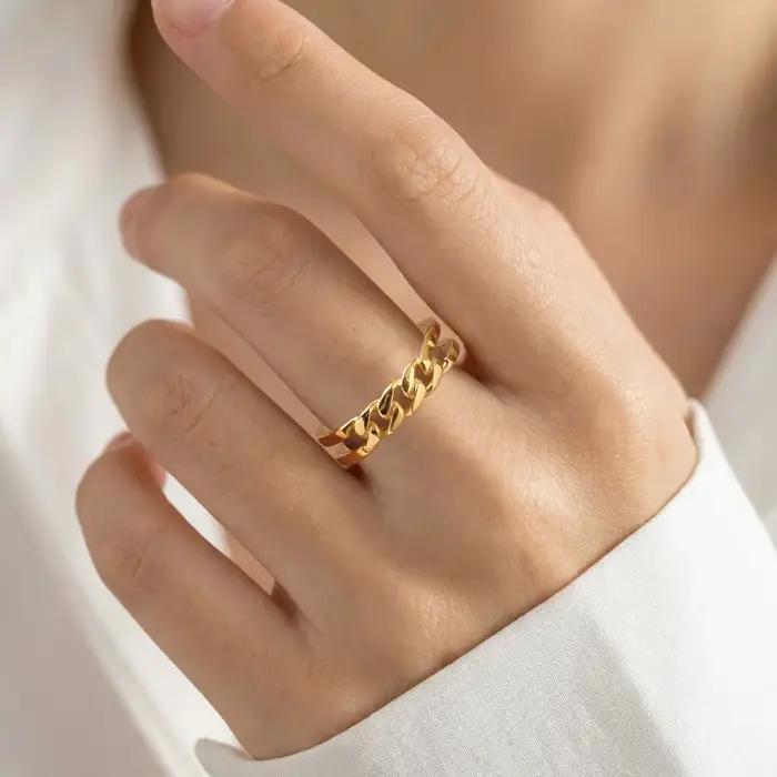 Bague chaîne pour femme en acier inoxydable