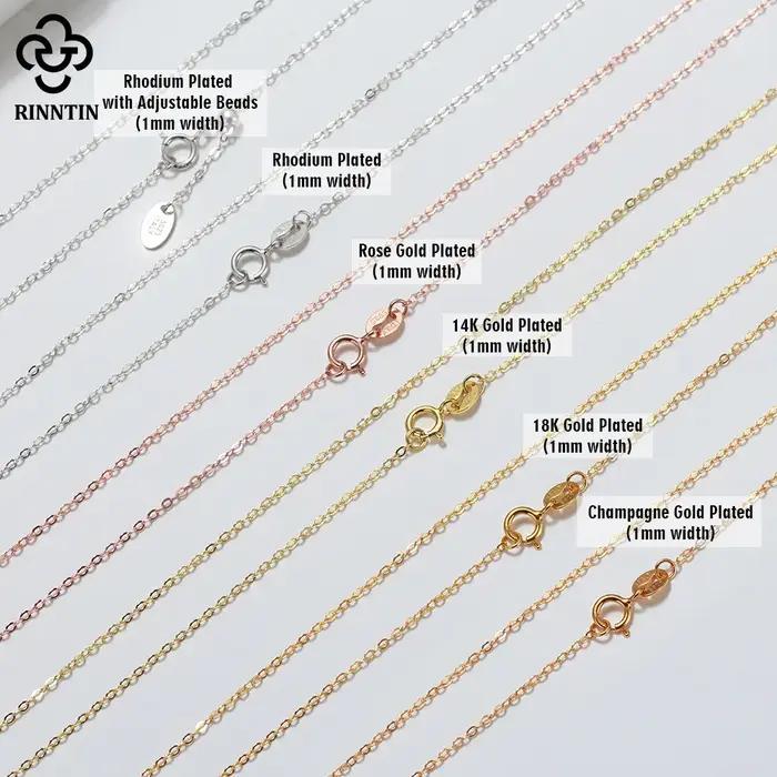 Rinntin 18K or 925 en argent Sterling mode câble lien chaînes collier pour femmes mince cou chaîne a