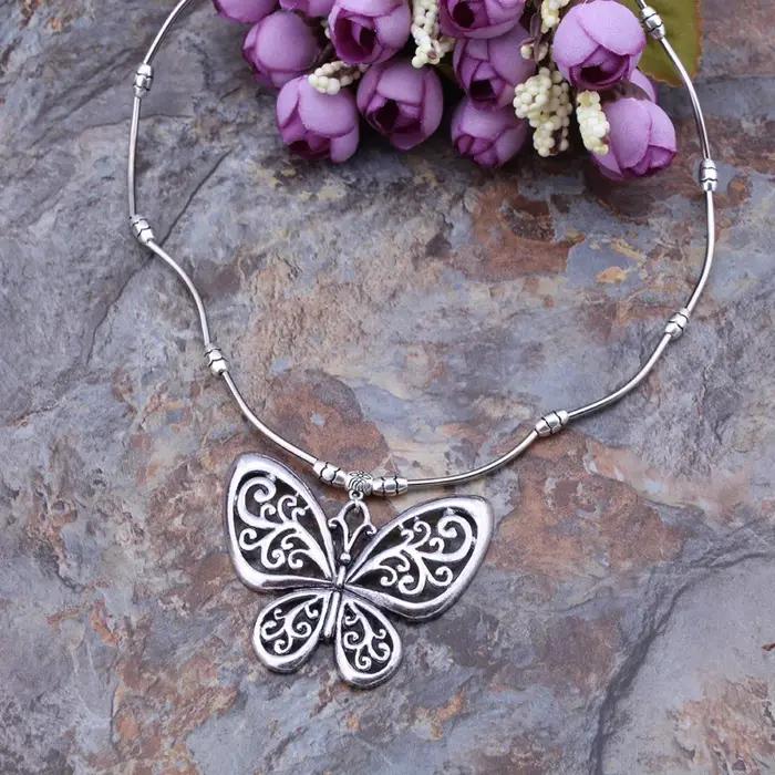 Aihua bohème ethnique déclaration papillon colliers pour femmes tibétain argent métal pendentifs
