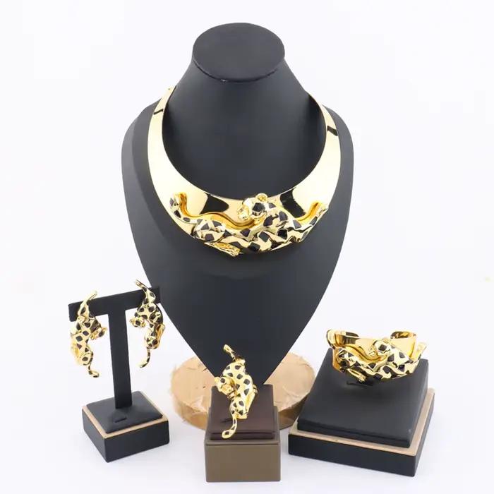 Ensemble de bijoux plaqué or Chimfraîchement pour femme, collier, boucles d'oreilles, bague, bracele
