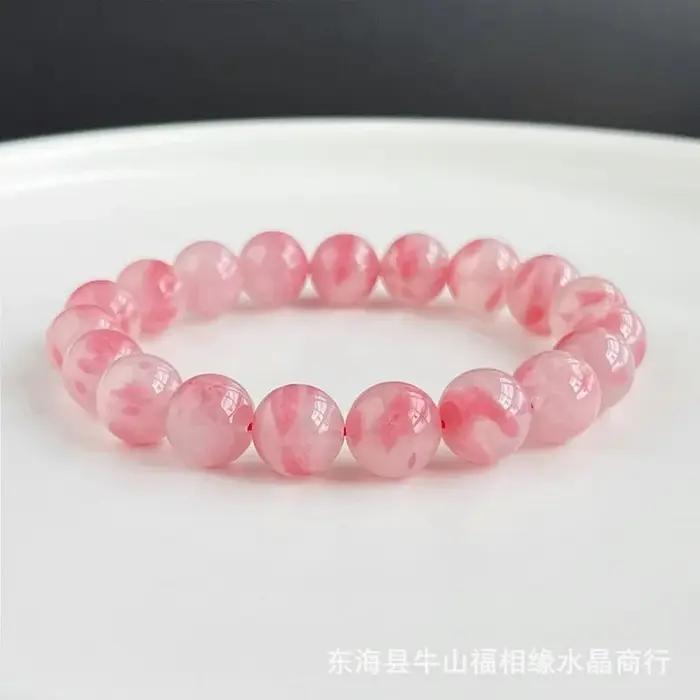 Bracelet en pierre de rose de pluie de cerisier, jade naturel, pyroxène rose, en forme de pétale, po