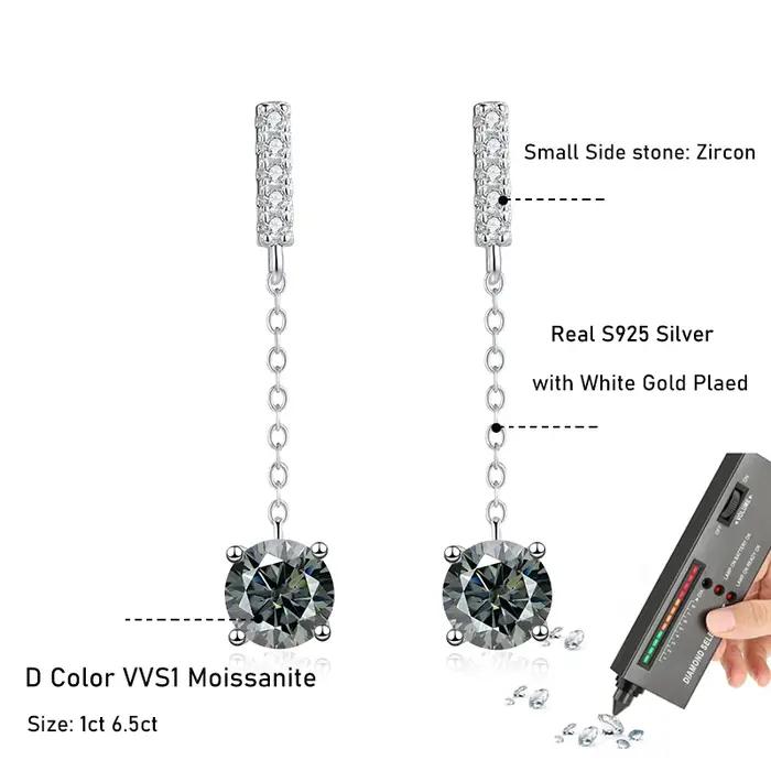 Boucles d'oreilles pendantes Tezzc 1ct avec chaîne longue et pampilles pour femme