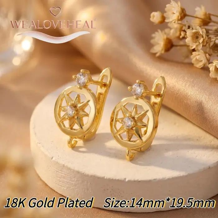 Crochets de boucles d'oreilles à levier en forme de fleur, en laiton plaqué or 18 carats, pavé de zi