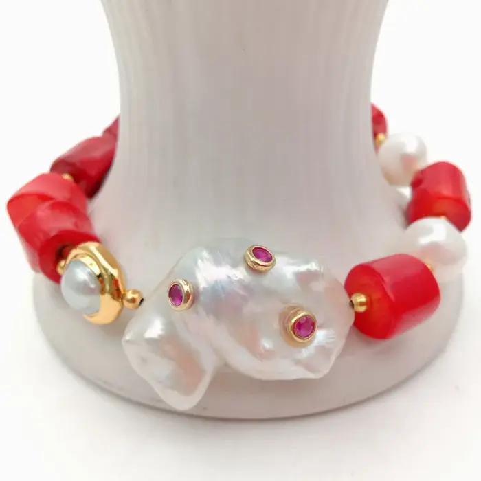 Bracelet perle de culture blanche rouge