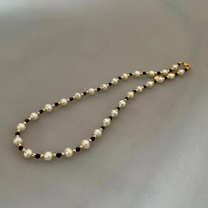 Collier de Perles d'Eau Douce Naturelles en Acier Inoxydable