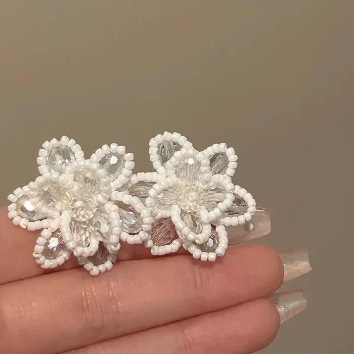 Boucles d'oreilles en perles de cristal pour femmes, élégantes, à la mode, en Zircon, Rose blanche,