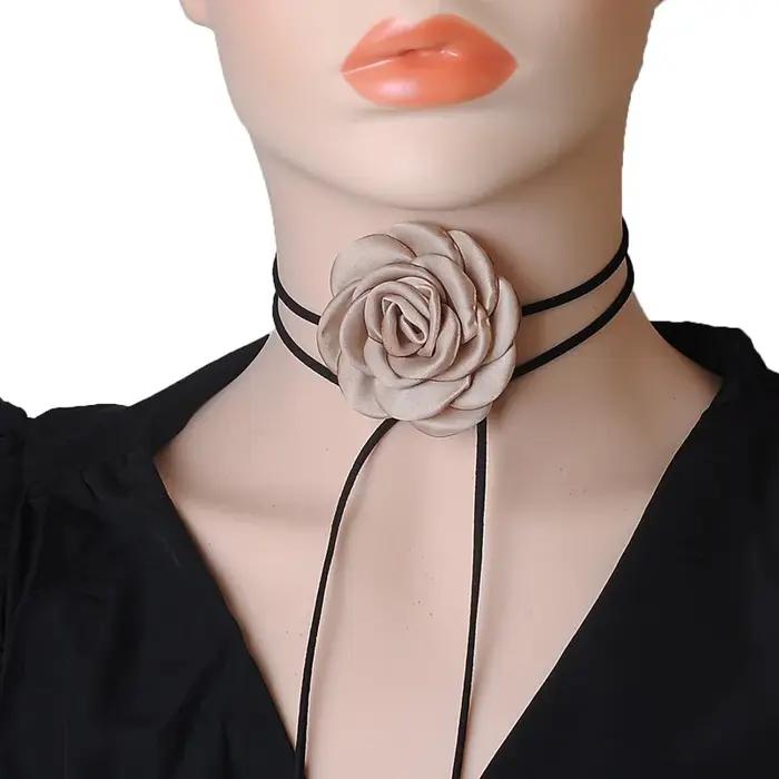 Collier Fleurs Rose Ras Du Cou Femme Bohème Élégant Pour Soirées Mariages Occasions Spéciales