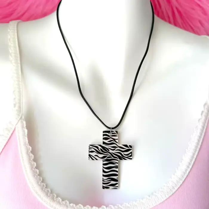Y2K – bijoux en acrylique imprimé léopard, croix imprimée zèbre pour femmes, Cool Kawaii, mignon, mode, collier Sexy, accessoires Punk gothiques