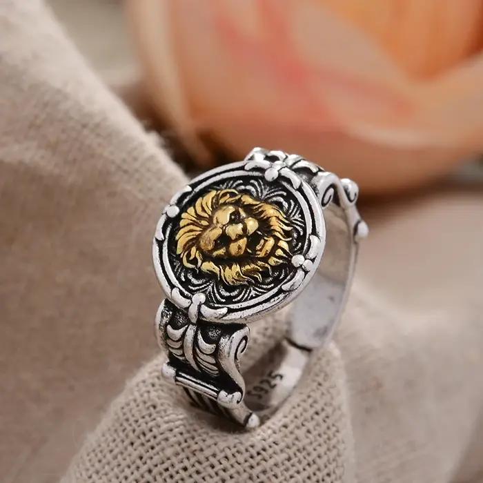 Bague simple tête de Lion Vintage en argent thaïlandais pour homme
