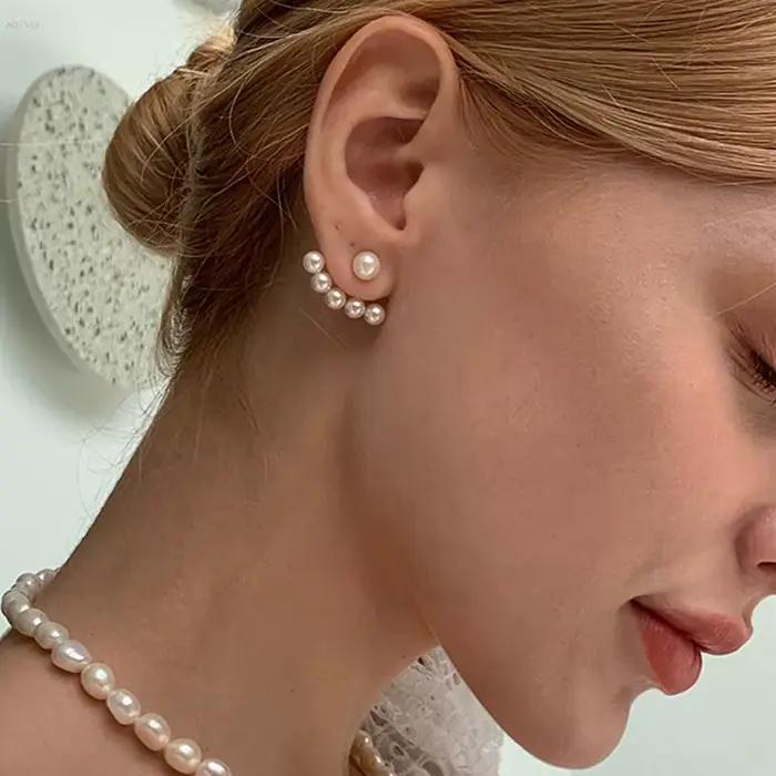 Nouvelles boucles d'oreilles clous imitation perle pour femme, avec étoiles géométriques en cristal