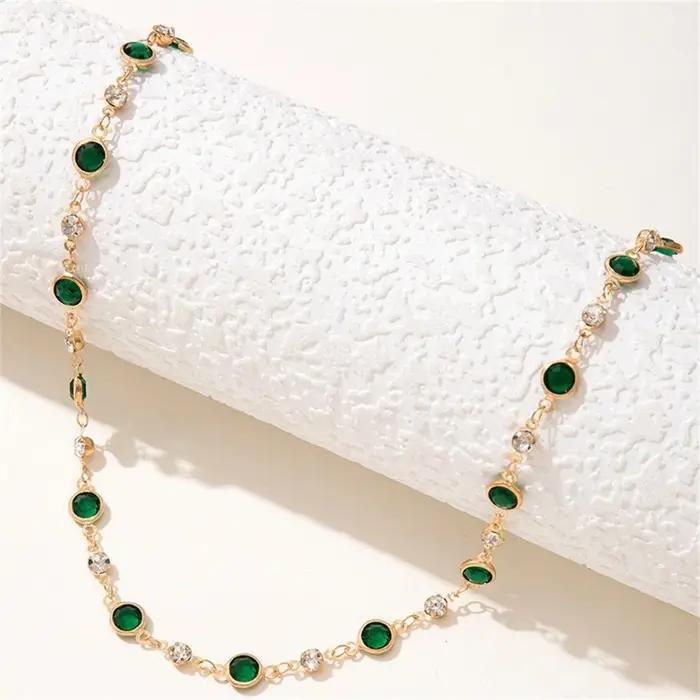Mode Boho plaque d'or chaîne en cristal vert goutte d'eau pendentif femme collier pour femmes Vintage Baroque tour de cou bijoux cadeau