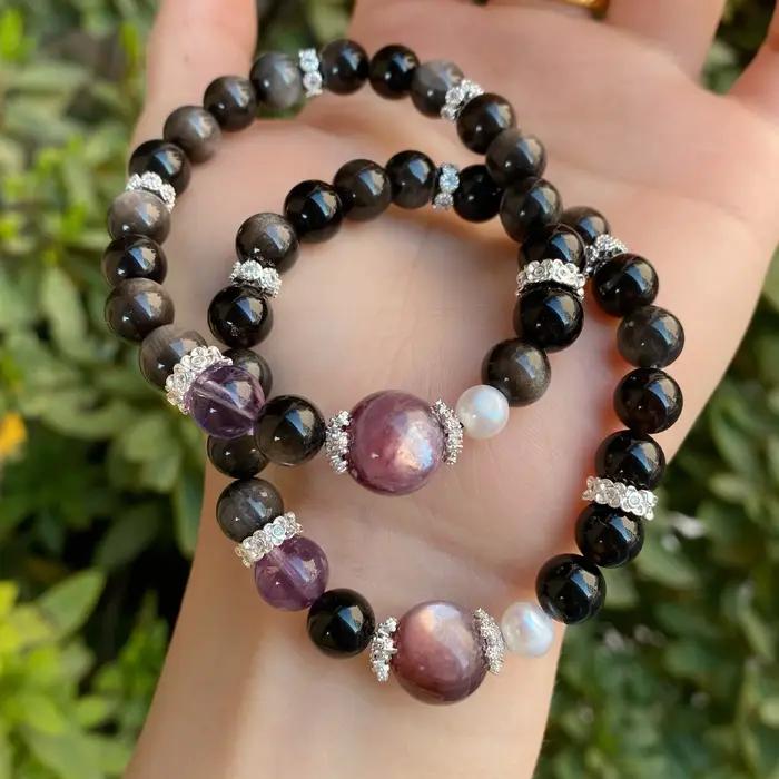 Bracelet en lépidolite violette naturelle pour femmes