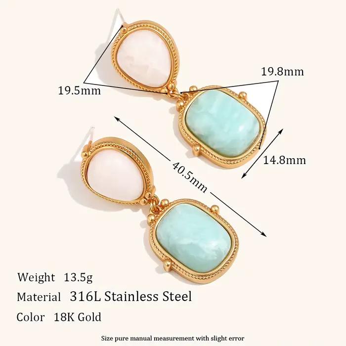 La.Muses – boucles d'oreilles en acier inoxydable pour femmes, pendentif en pierre naturelle à épiss