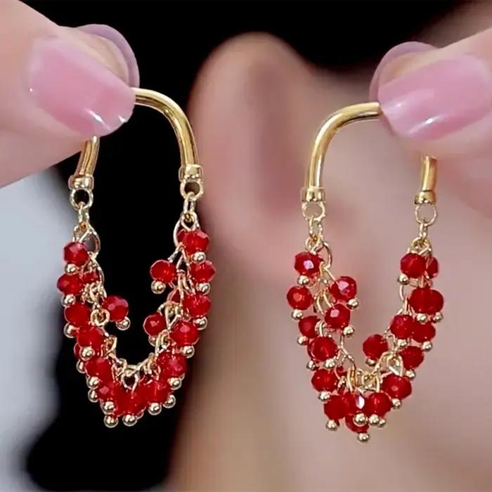 Boucles d'oreilles à pampilles pour femmes, nouveau Design, pendentif en perles de cristal rouge, lumière exquise, luxe, Unique, personnalisé, bijoux