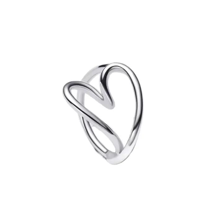 Bague élégante en argent pur 925% pour femme, design irrégulier en forme de cœur entrecroisé, bijou