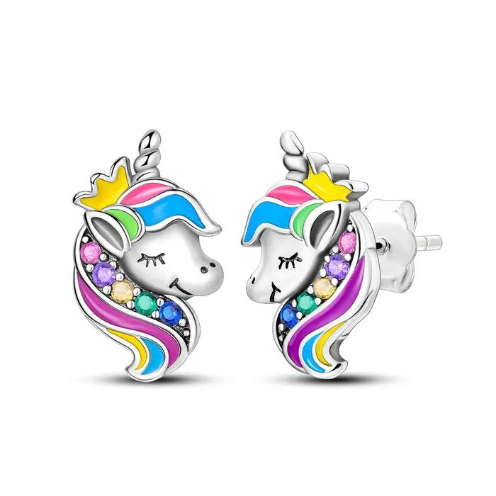 Boucles d'oreilles couronne licorne en argent Sterling 925 pour femmes