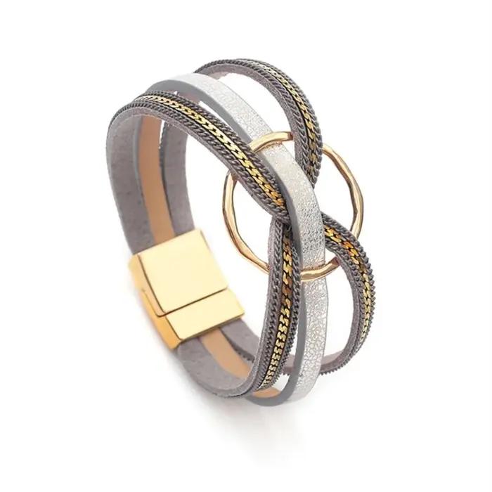 Bracelets en cuir PU avec croix circulaire en métal