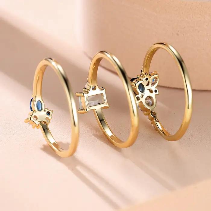 Ensemble de bagues triples de luxe en Zircon bleu Royal