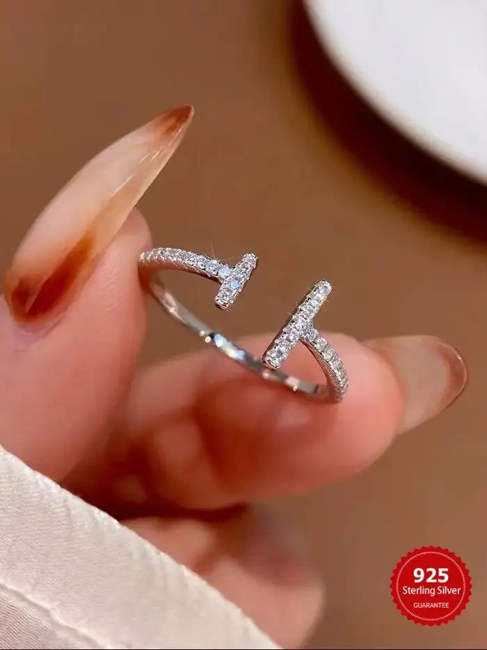 Bague en argent Sterling 925 pour femmes, Simple, brillante, longueur parallèle, Zircon réglable, fiançailles, luxe, haute qualité, bijoux fins