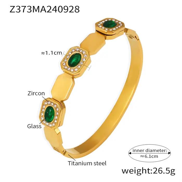 Bracelet en acier inoxydable pour femme, bracelet à breloques en verre vert, bijoux à breloques de l